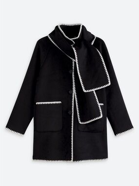 kate spade Black Coat with White Trim & matching scarf